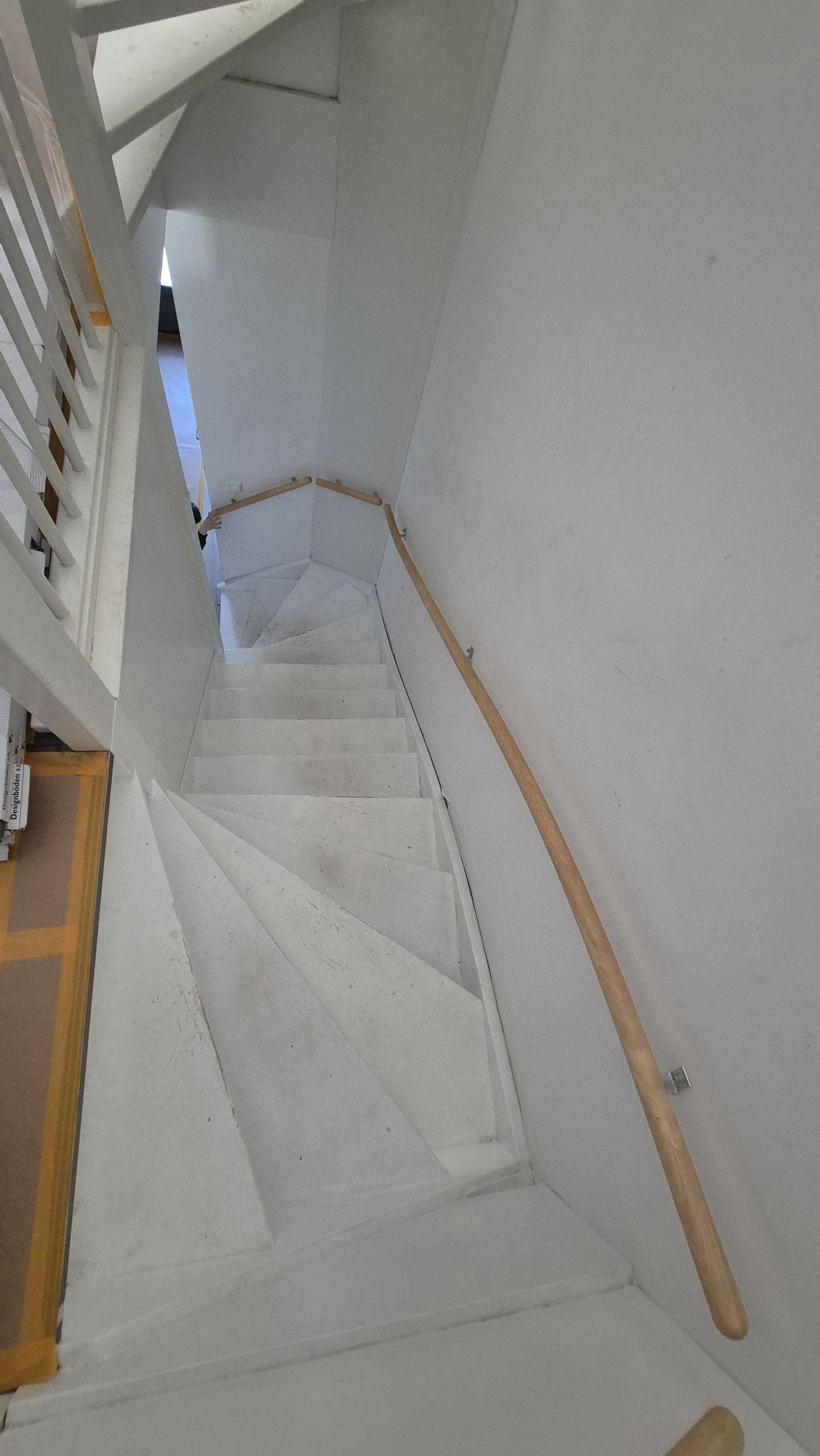 Staircase renovation in progress: white treads and a new handrail, Amstelveen 2026