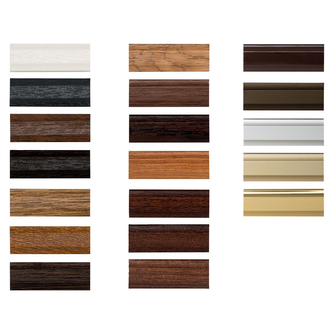 Wood finishes and colour swatches