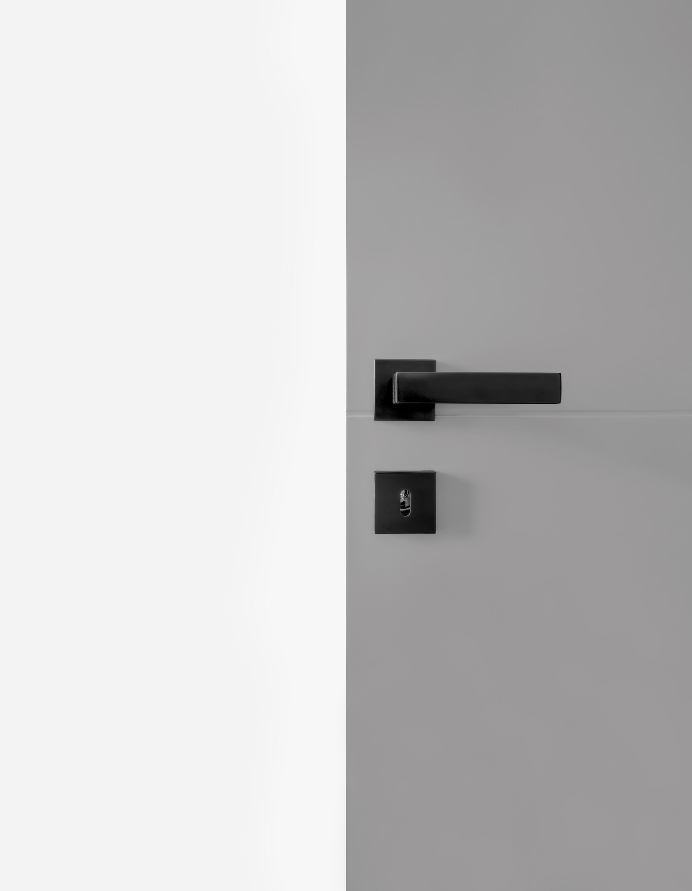 Minimalist interior door with black handle